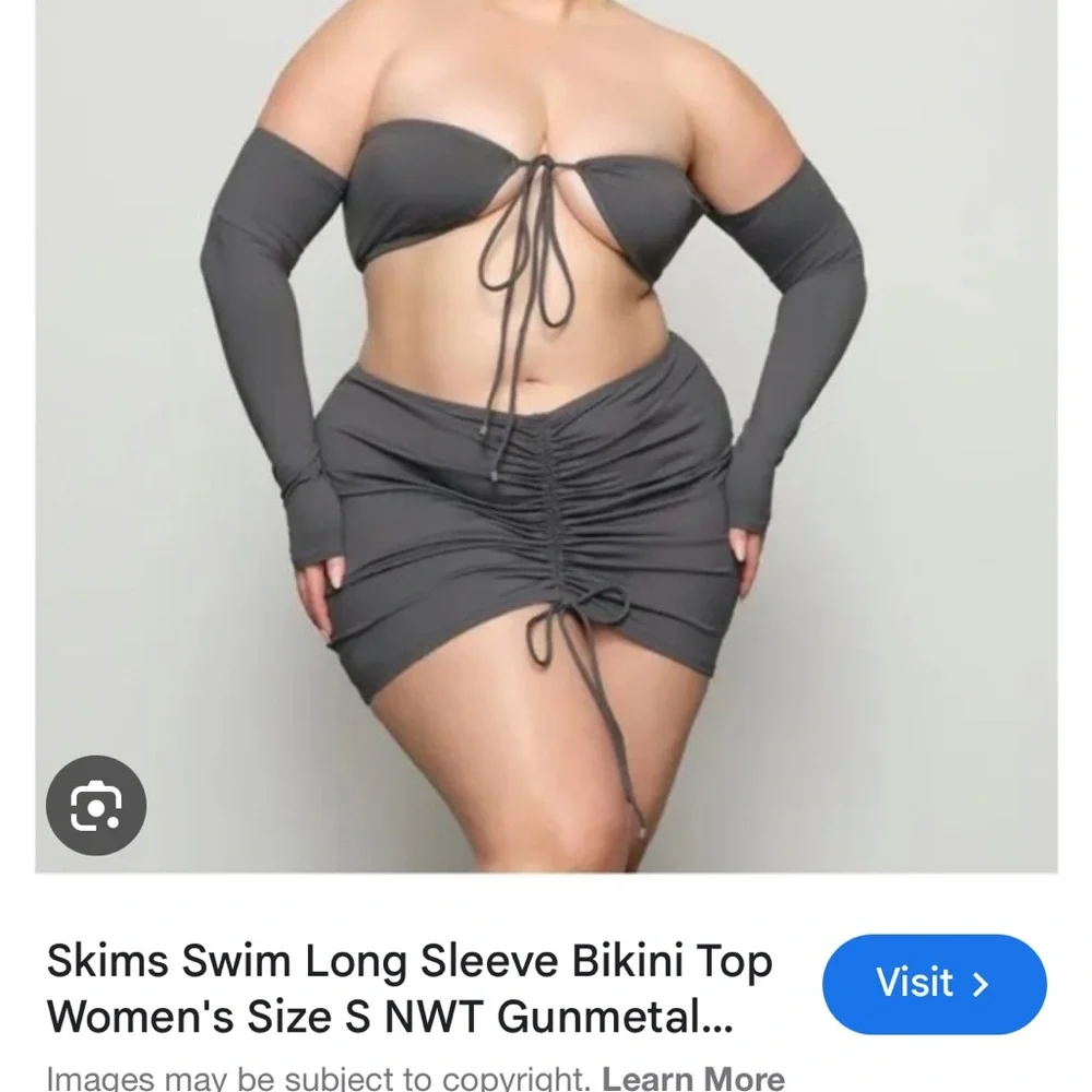 SKIMS Recycled Swim Long Sleeve Bikini Top Gunmetal